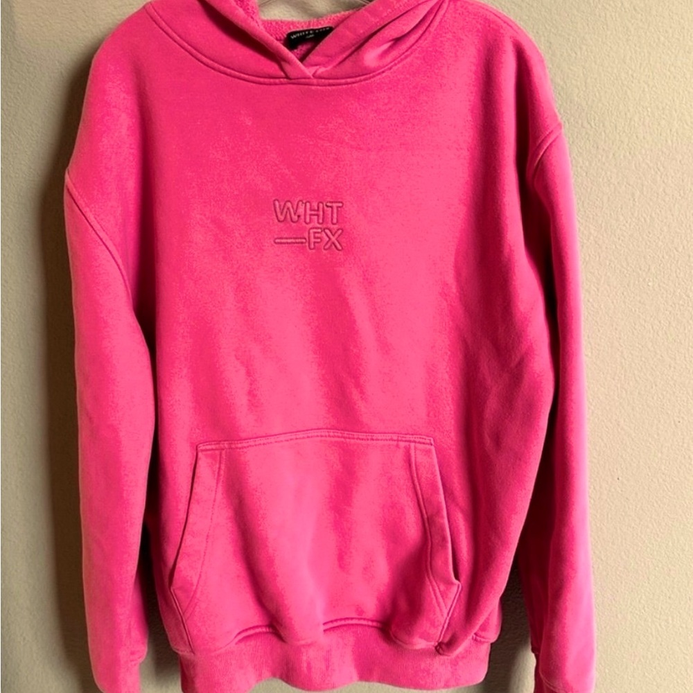 White Fox sweatshirt. Pink with green stitching. Sz M/L